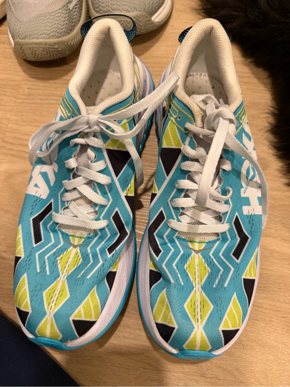 Hoka Light Blue Geometric Pattern Women's Running Shoes no insoles